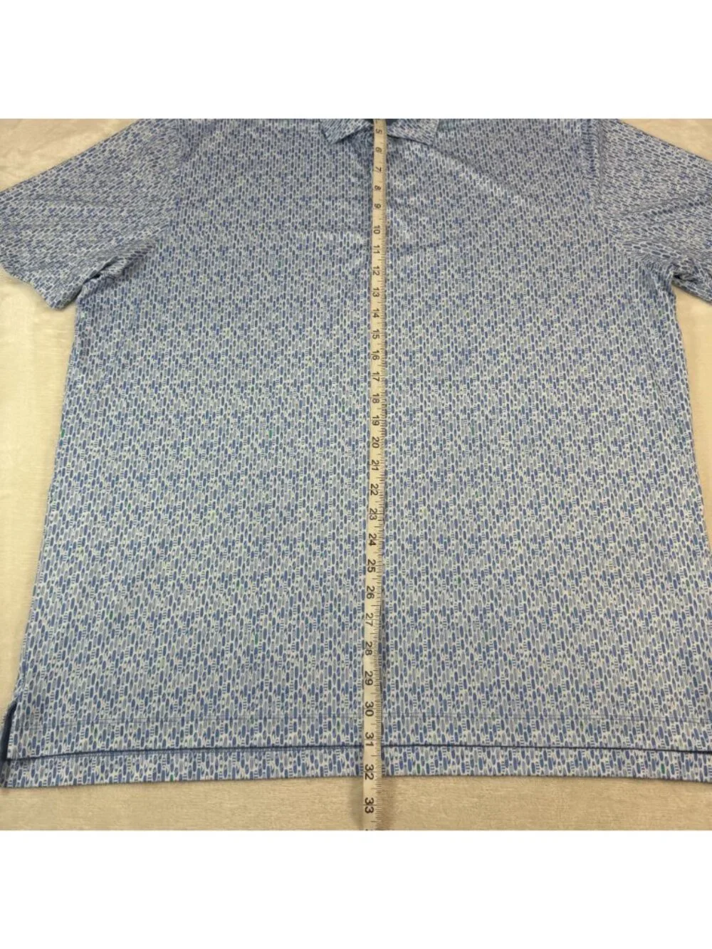 Johnnie O Performance Polo Shirt Blue White Surfboards UPF 50 Mens XL Golf Outd